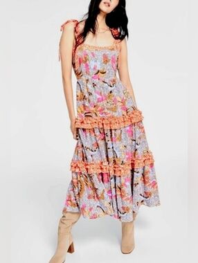 INC International Concepts Mixed-Print  Tiered Floral Maxi Dress